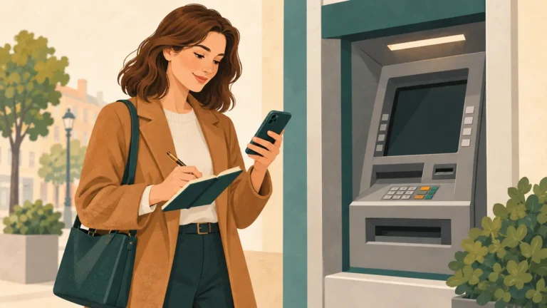 Žena zapisuje údaje o bankomatu bez vydané hotovosti.