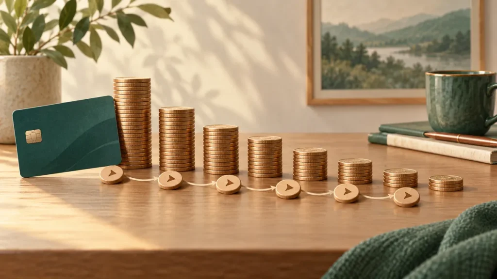 Ilustrace dlouhé postupně klesající řady dluhu u kreditní karty